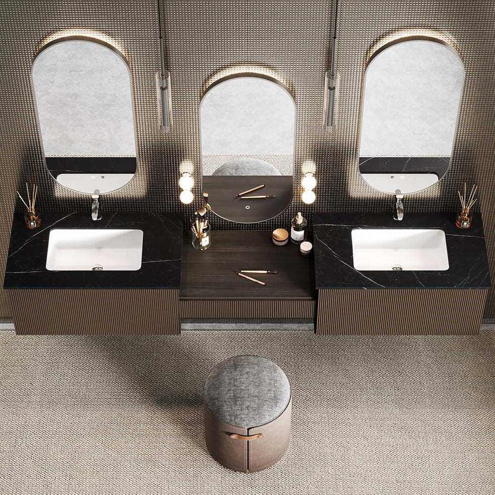 HMR - Bathroom Vanity Set 85" Modern Floating Bathroom Vanity Walnut with Double Sinks