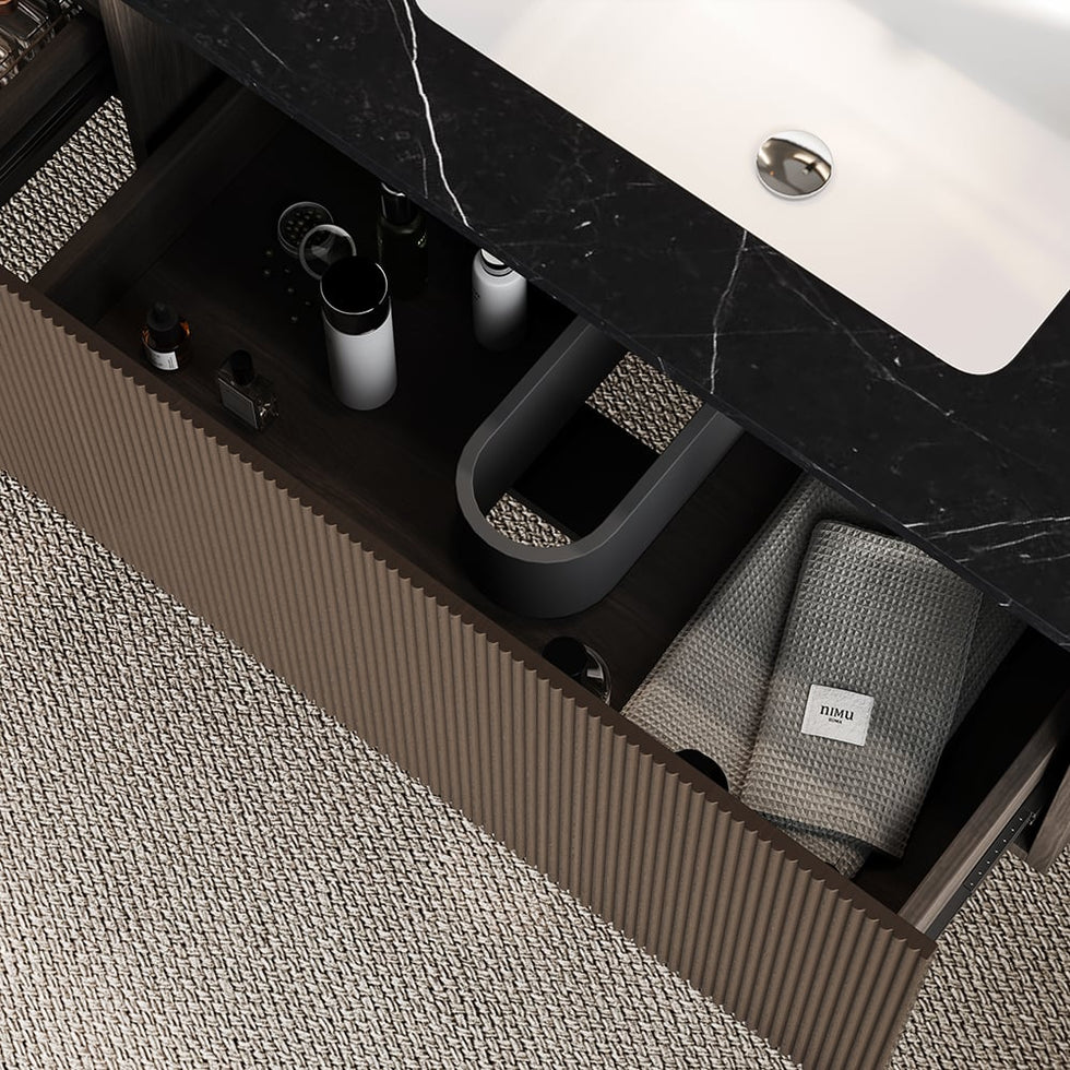 HMR - Bathroom Vanity Set 85" Modern Floating Bathroom Vanity Walnut with Double Sinks