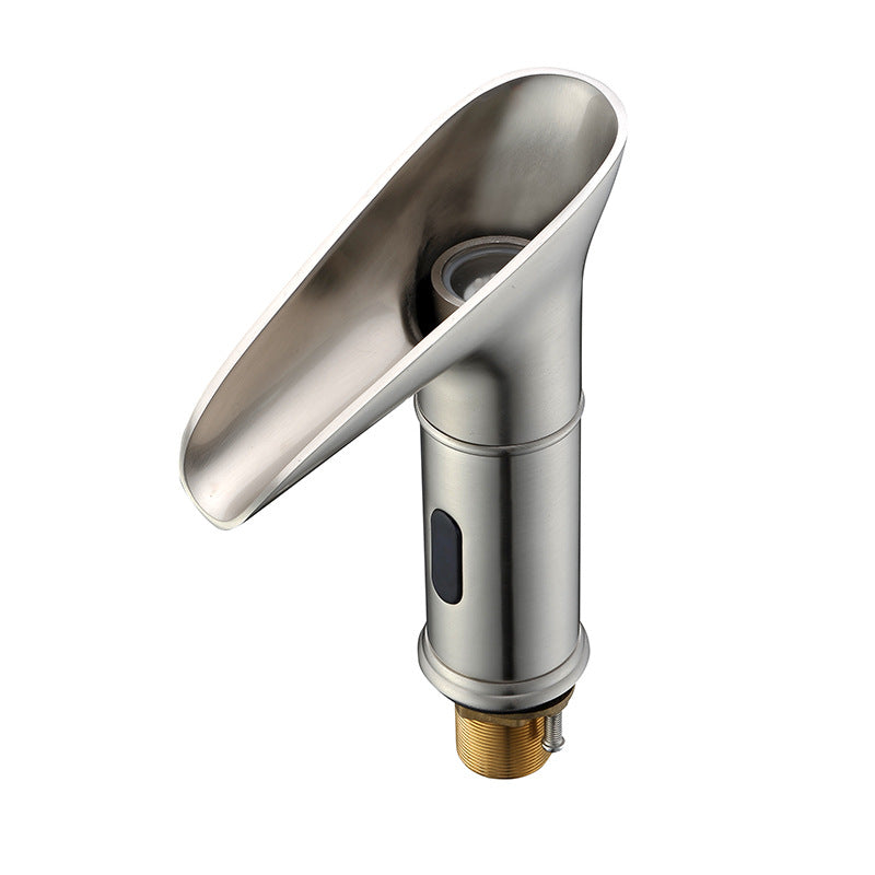 HMR - LED Single Hole Touchless Bathroom Sink Waterfall Faucet in Brushed Nickel