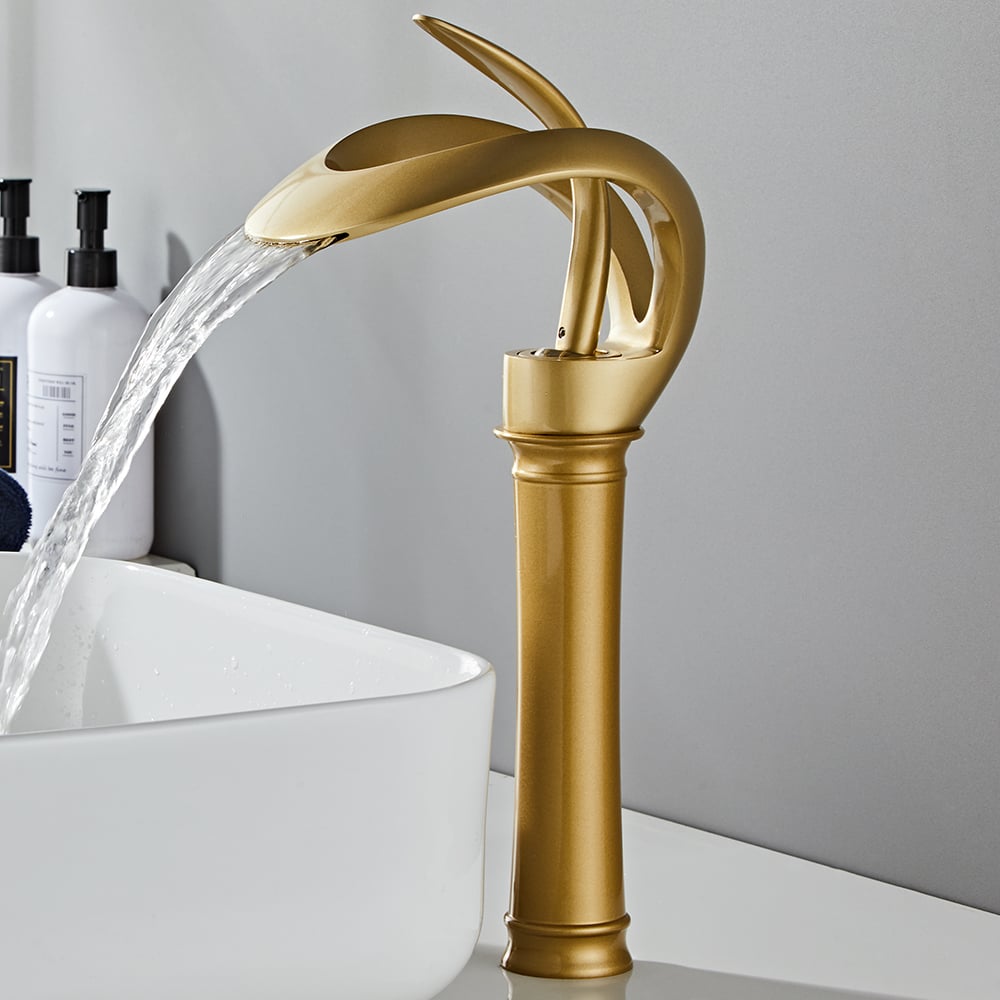 HMR - Modern Elegant Waterfall Bathroom Vessel Sink Faucet Single Handle Solid Brass