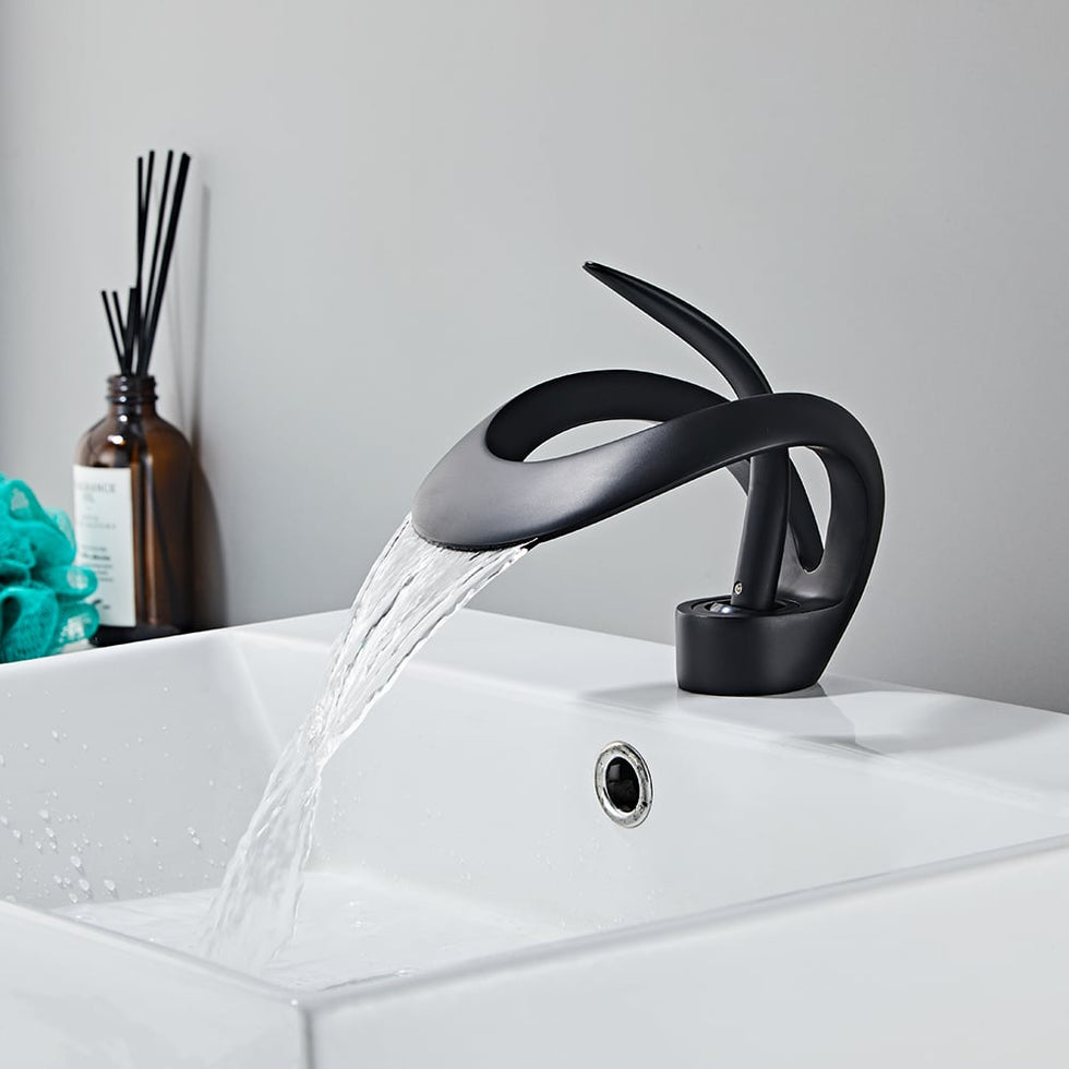 HMR - Waterfall Bathroom Sink Faucet Single Handle Solid Brass