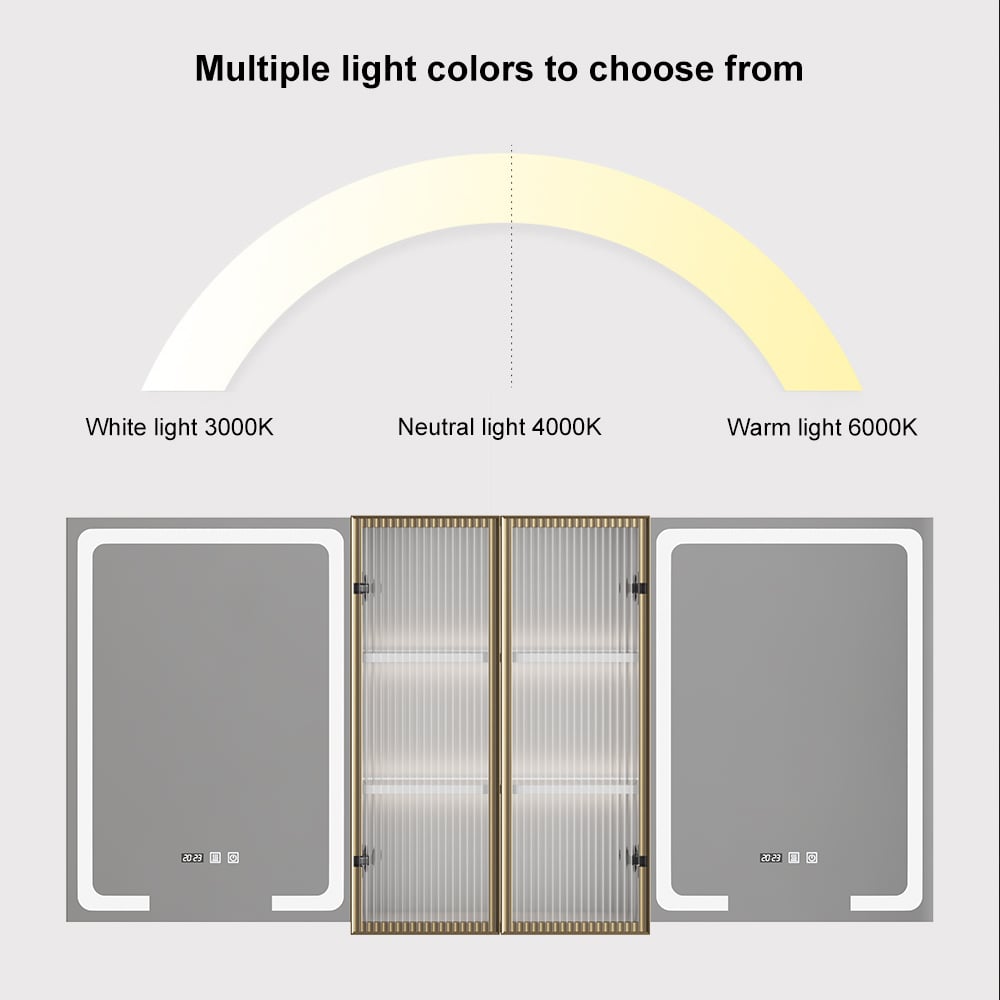 HMR - 59" LED Lighted Medicine Cabinet Wooden Wall-mounted Bathroom Mirror with Doors