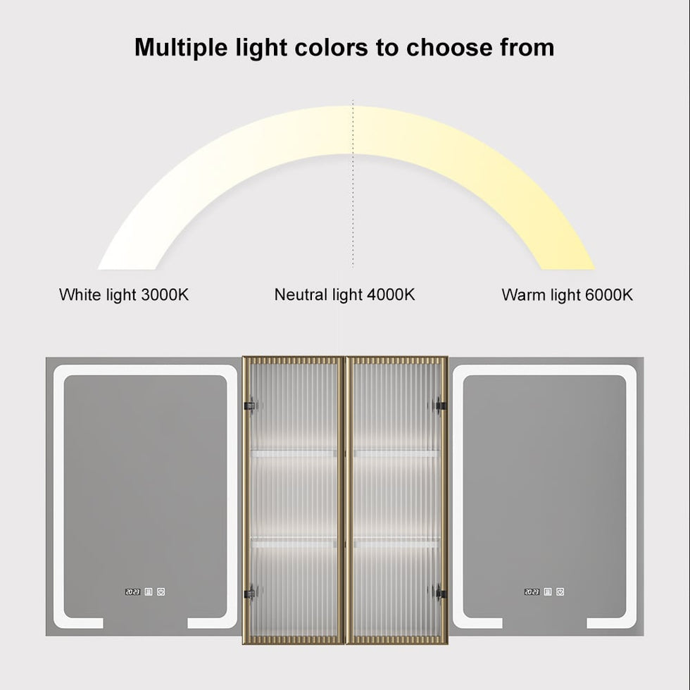HMR - 59" LED Lighted Medicine Cabinet Wooden Wall-mounted Bathroom Mirror with Doors