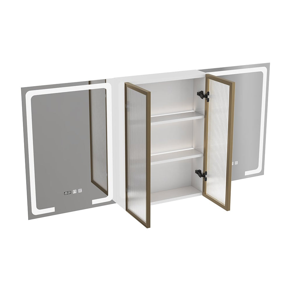 HMR - 59" LED Lighted Medicine Cabinet Wooden Wall-mounted Bathroom Mirror with Doors