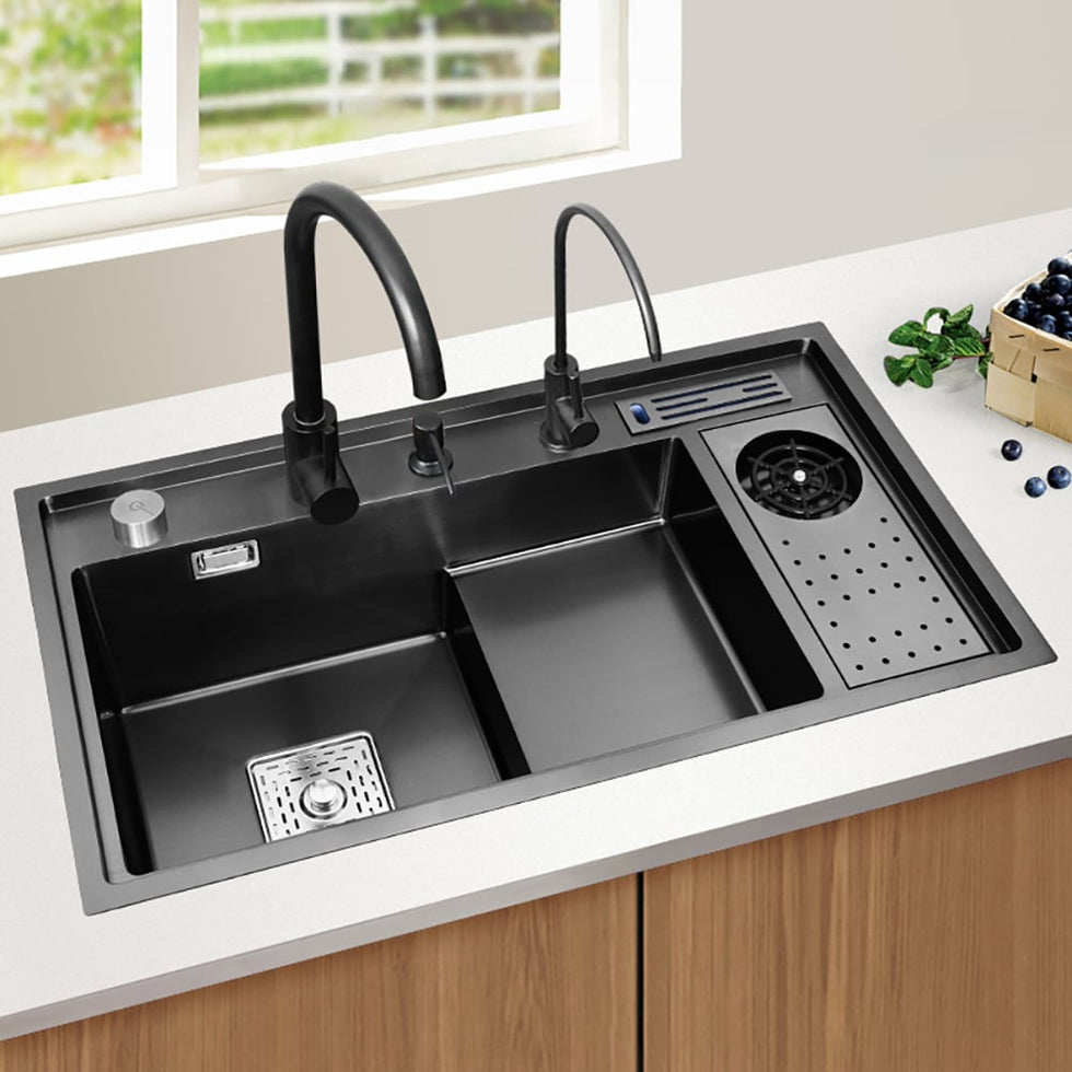 HMR - Drop-in Kitchen Sink Workstation With High-pressure Cup Washer Stainless Steel