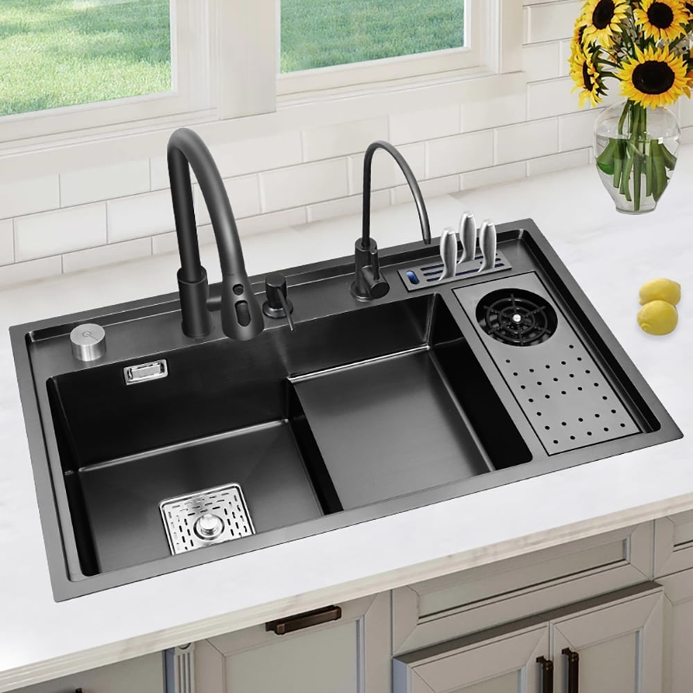 HMR - Drop-in Kitchen Sink Workstation With High-pressure Cup Washer Stainless Steel