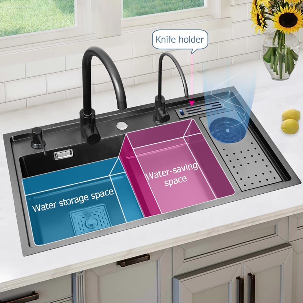 HMR - Drop-in Kitchen Sink Workstation With High-pressure Cup Washer Stainless Steel