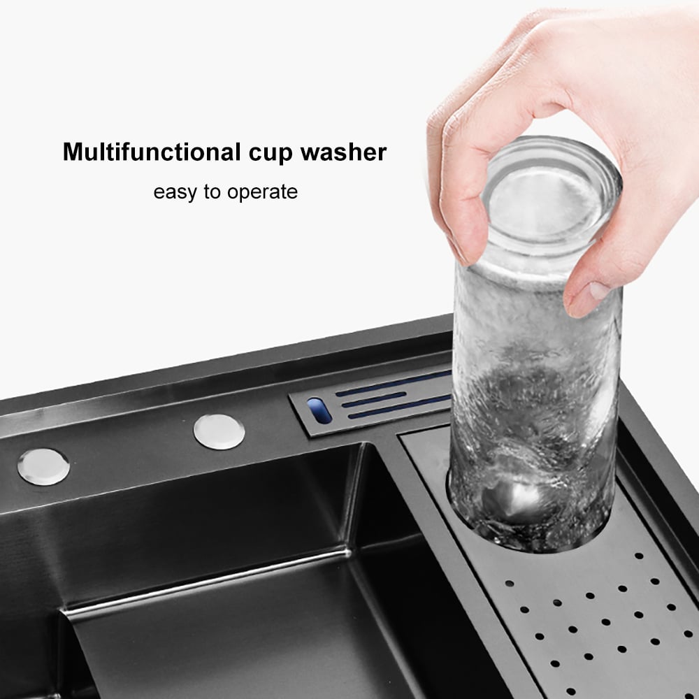 HMR - Drop-in Kitchen Sink Workstation With High-pressure Cup Washer Stainless Steel