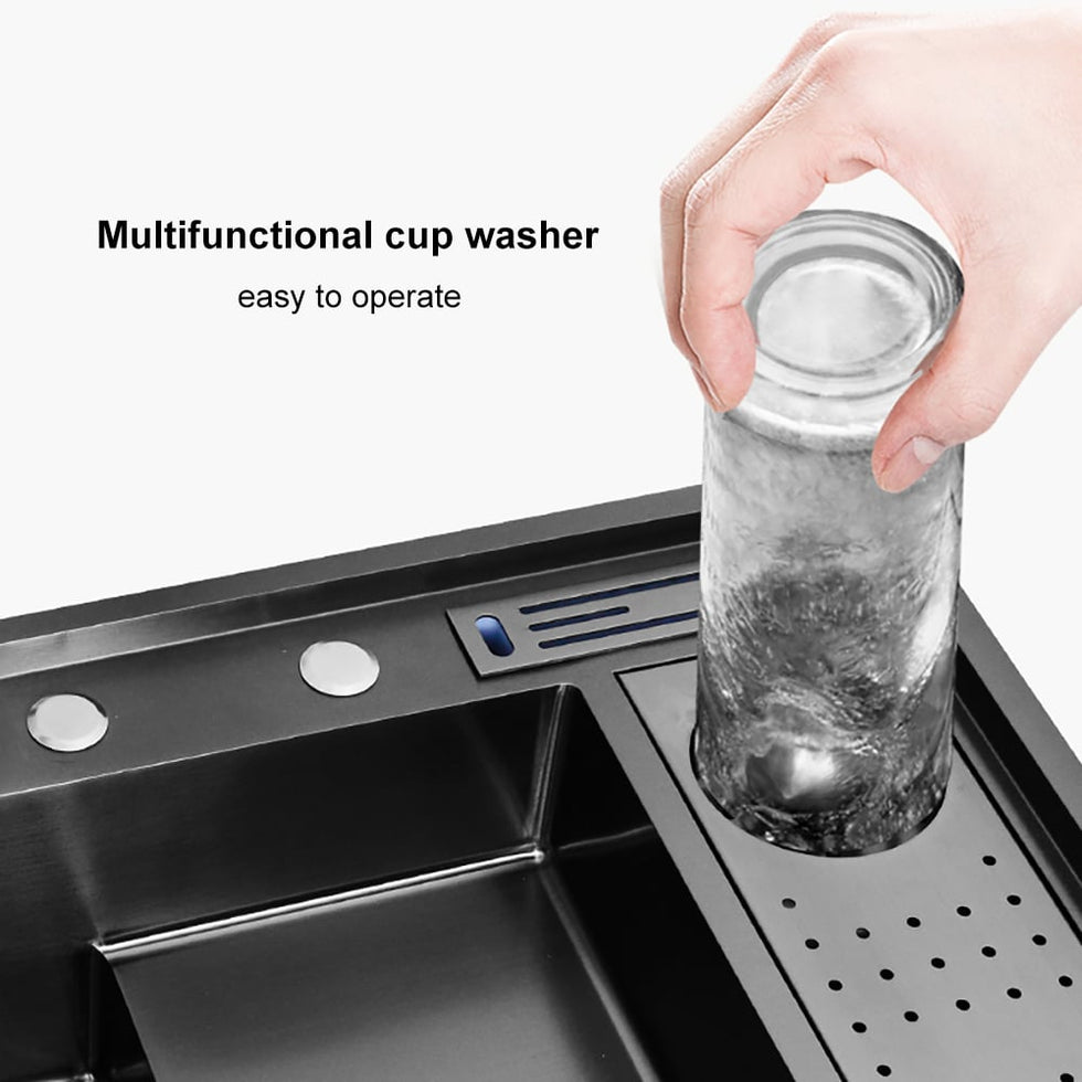 HMR - Drop-in Kitchen Sink Workstation With High-pressure Cup Washer Stainless Steel