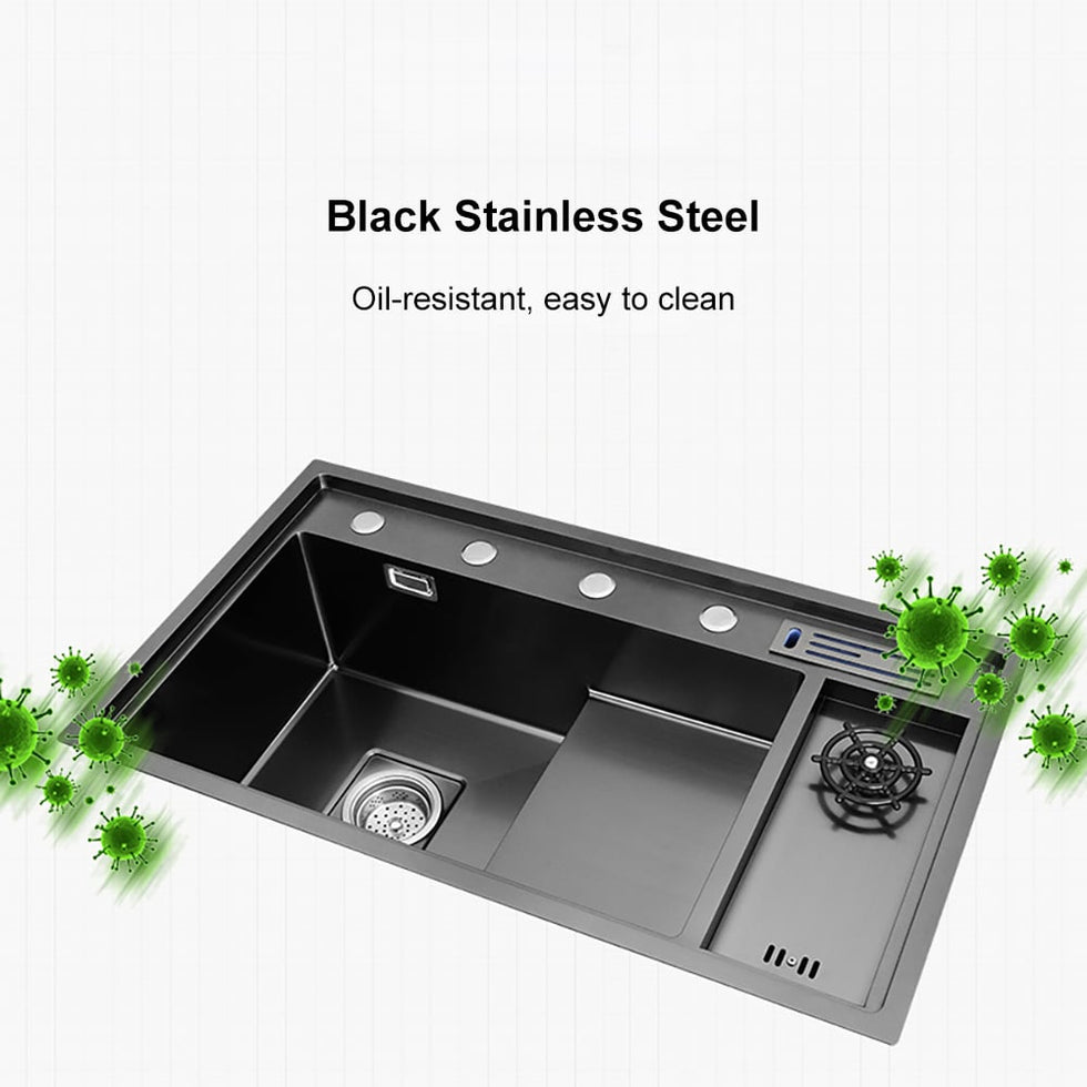 HMR - Drop-in Kitchen Sink Workstation With High-pressure Cup Washer Stainless Steel