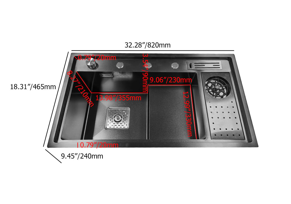 HMR - Drop-in Kitchen Sink Workstation With High-pressure Cup Washer Stainless Steel