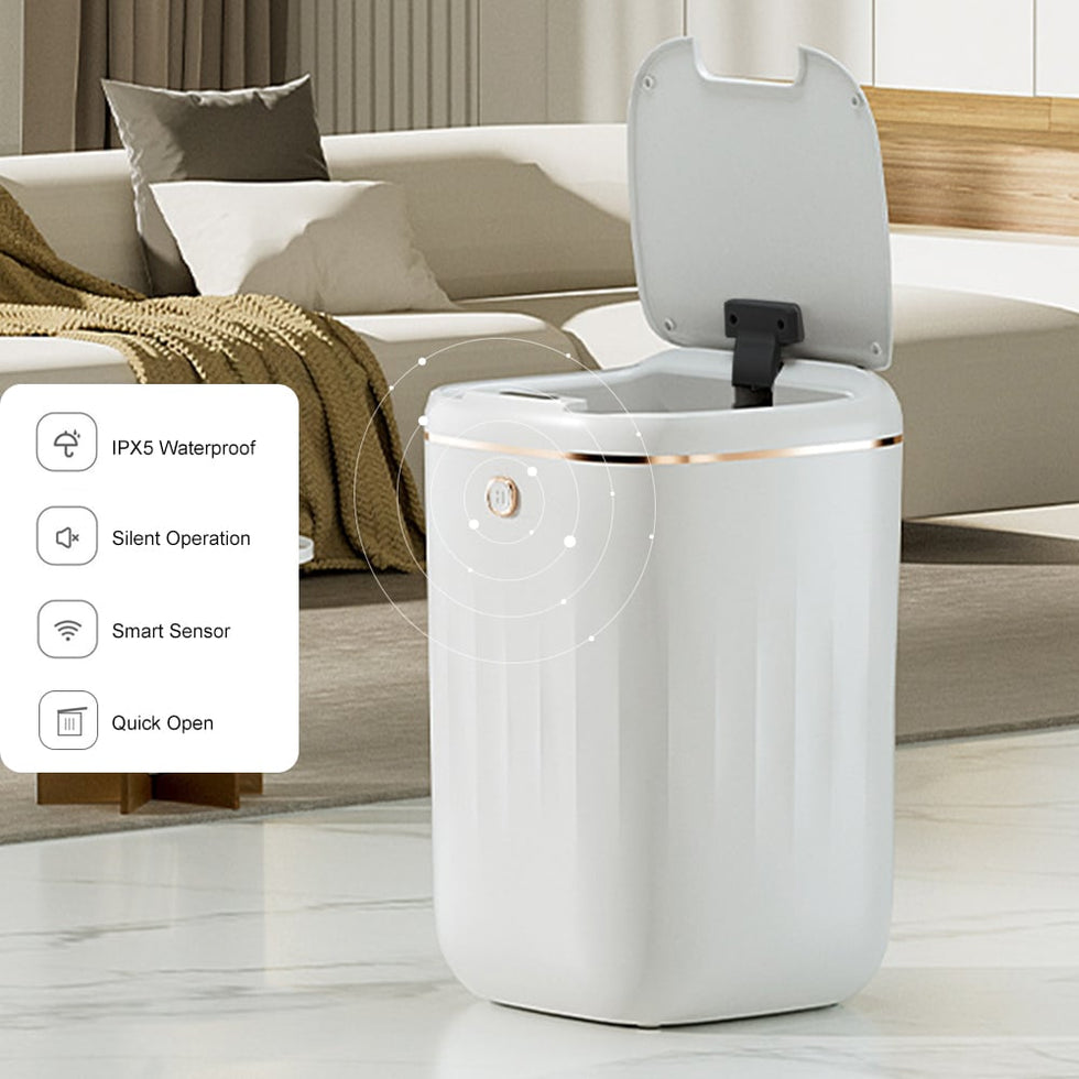 HMR - Automatic Touchless Motion Sensor Trash Can White Smart Garbage Can for Bathroom Kitchen