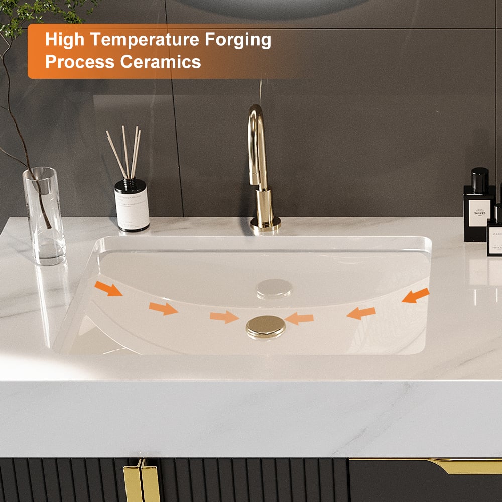 HMR - Aro Freestanding Single Sink Bathroom Vanity Drawers Doors Faux Marble Top