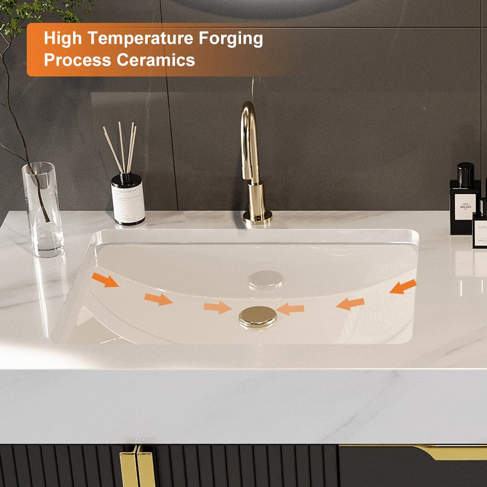 HMR - Aro Freestanding Single Sink Bathroom Vanity Drawers Doors Faux Marble Top