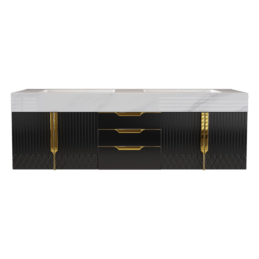 HMR - Aro Freestanding Single Sink Bathroom Vanity Drawers Doors Faux Marble Top