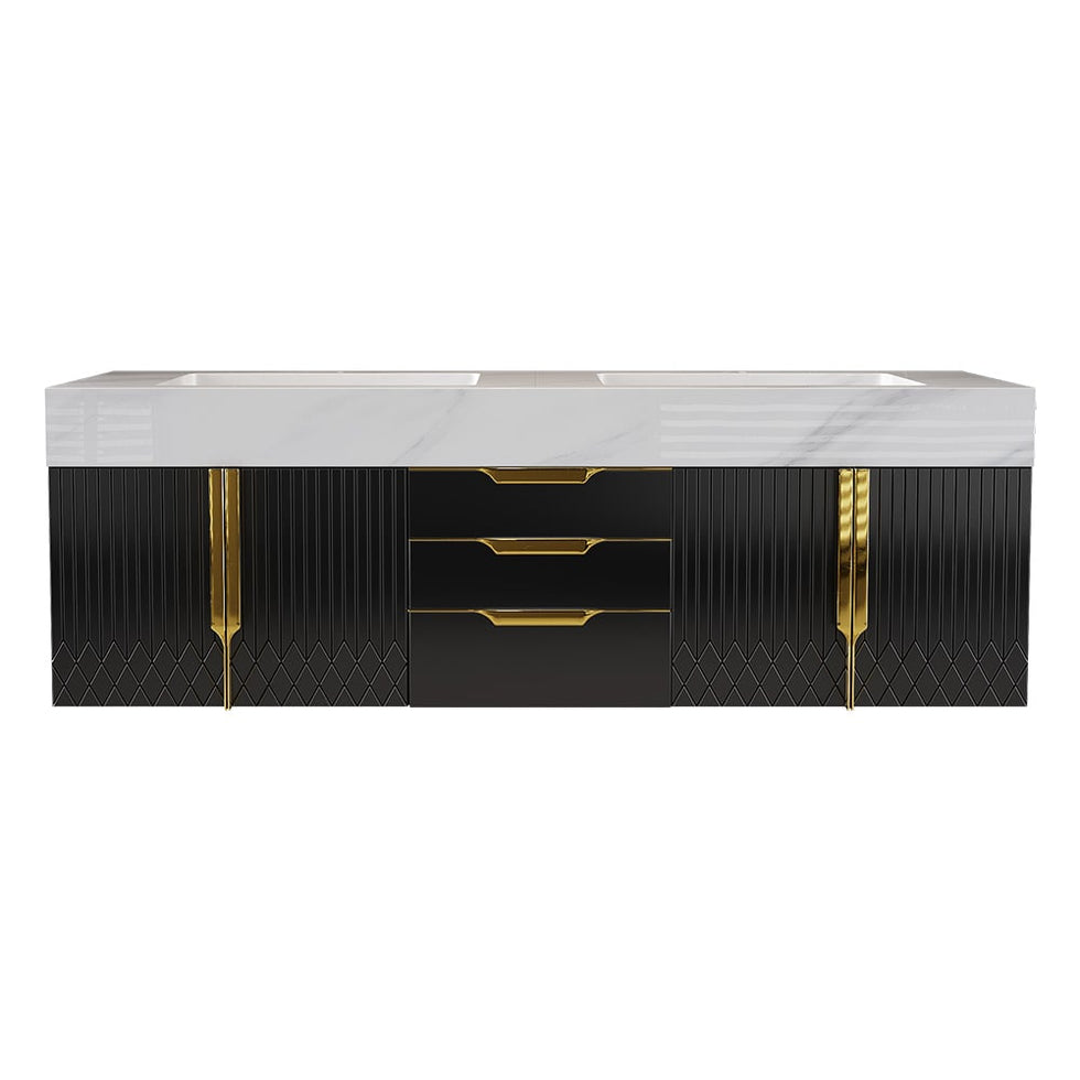 HMR - Aro Freestanding Single Sink Bathroom Vanity Drawers Doors Faux Marble Top
