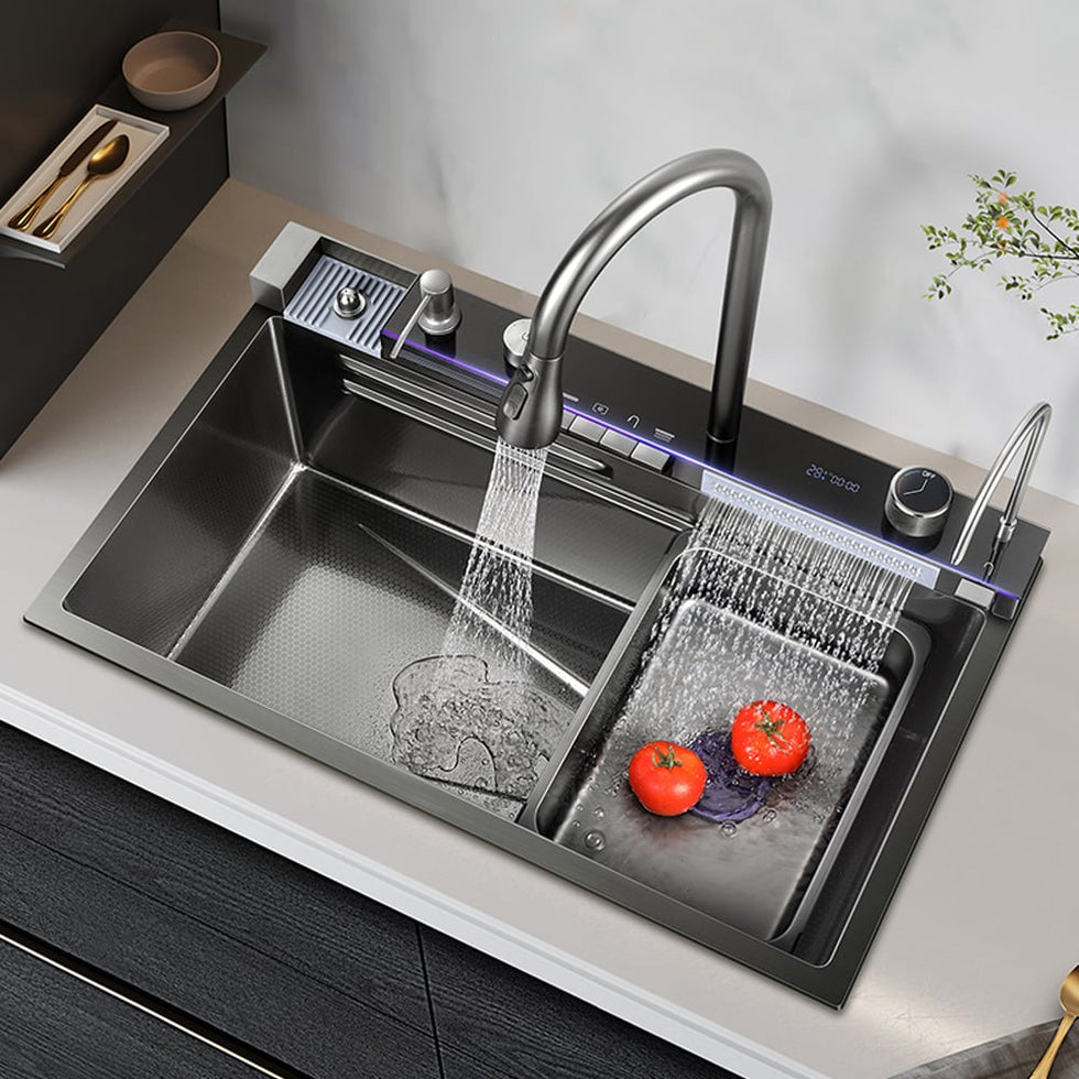 HMR - 29" Drop-in Workstation Kitchen Sink with Faucet Single Bowl Stainless Steel