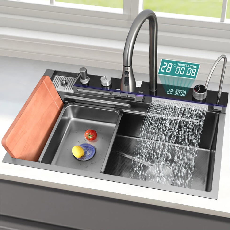 HMR - 29" Drop-in Workstation Kitchen Sink with Faucet Single Bowl Stainless Steel