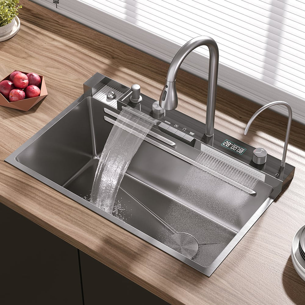 HMR - 29" Drop-in Workstation Kitchen Sink with Faucet Single Bowl Stainless Steel