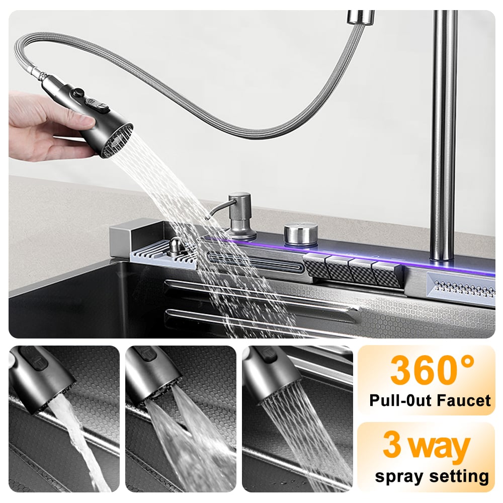 HMR - 29" Drop-in Workstation Kitchen Sink with Faucet Single Bowl Stainless Steel
