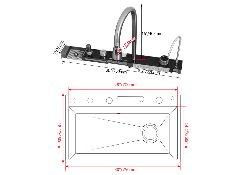HMR - 29" Drop-in Workstation Kitchen Sink with Faucet Single Bowl Stainless Steel