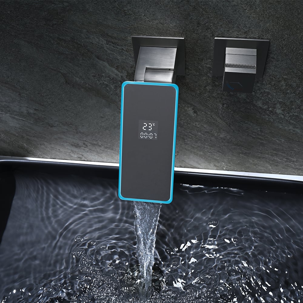 HMR - Led Digital Temperature Display Bathroom Rotating Faucet in Dark Gray