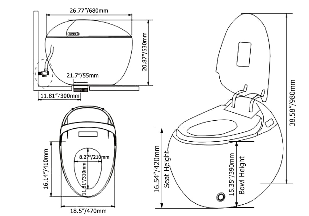 HMR - Egg-Shaped Smart Bidet Toilet with Heated Seat Function 1.28 GPF