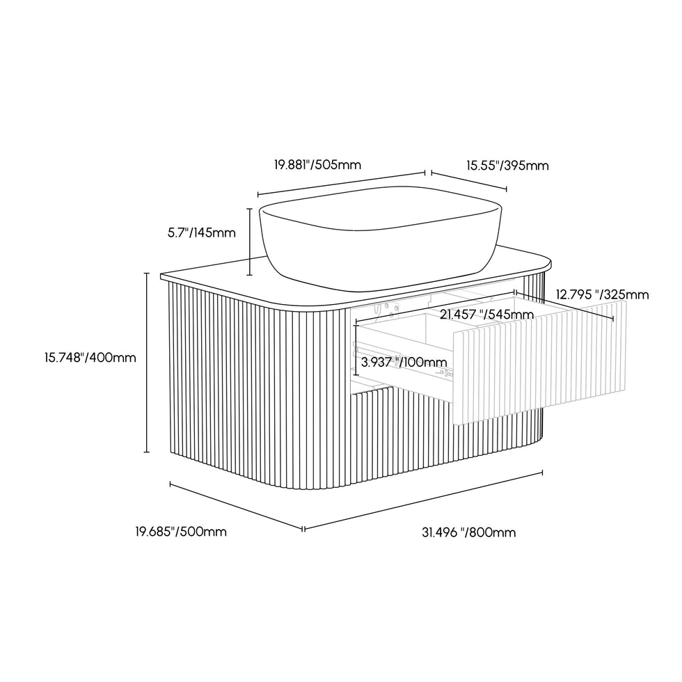 HMR - Bathroom Vanity Set 31.5" Farmhouse Floating Sintered Stone Bathroom Vanity with Sink