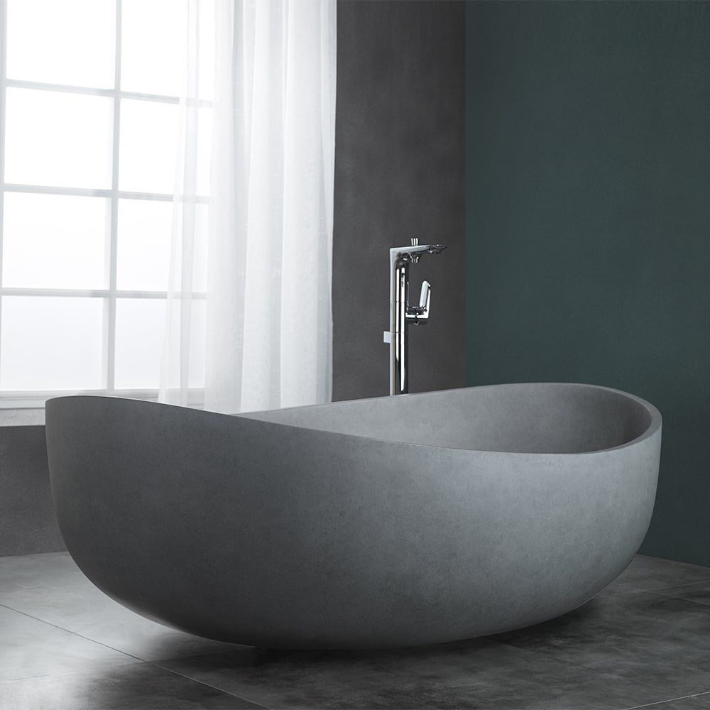 HMR - 63" Industrial Oval Freestanding Cement Soaking Bathtub