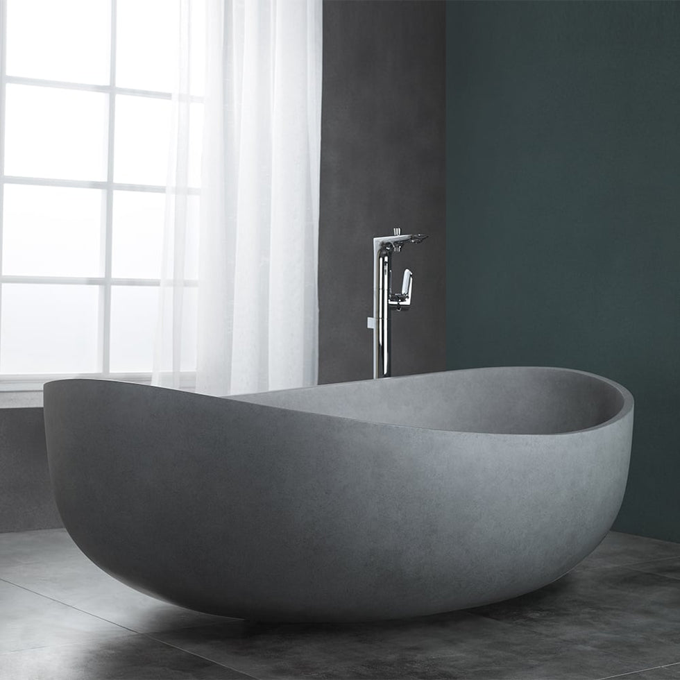 HMR - 63" Industrial Oval Freestanding Cement Soaking Bathtub