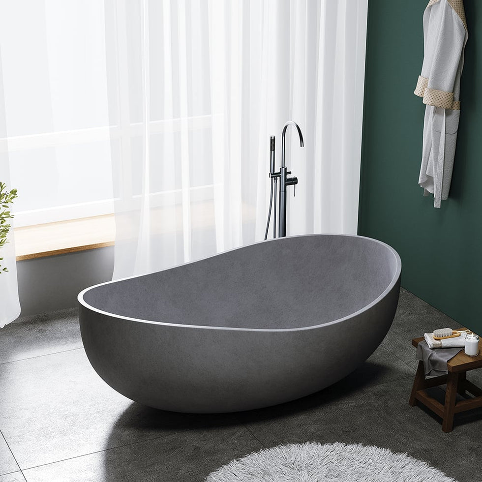 HMR - 63" Industrial Oval Freestanding Cement Soaking Bathtub