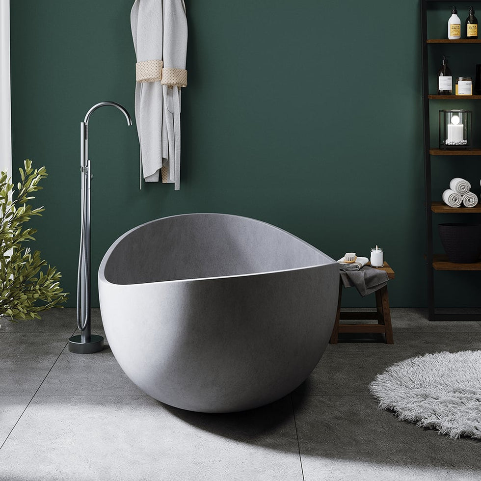 HMR - 63" Industrial Oval Freestanding Cement Soaking Bathtub