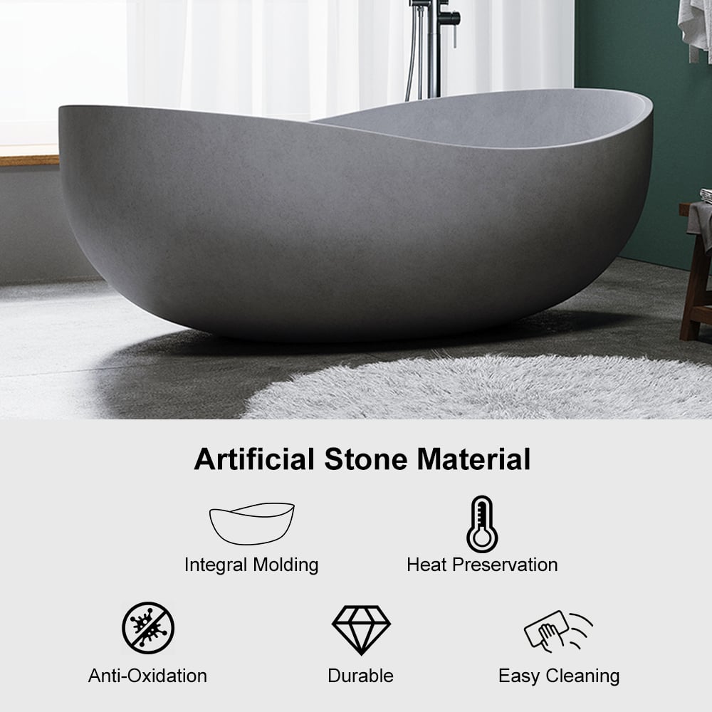 HMR - 63" Industrial Oval Freestanding Cement Soaking Bathtub