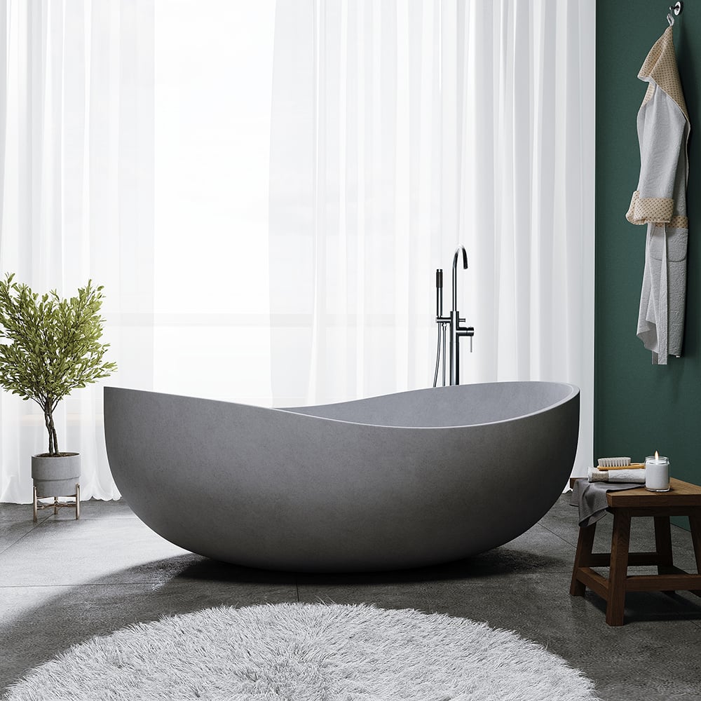 HMR - 63" Industrial Oval Freestanding Cement Soaking Bathtub