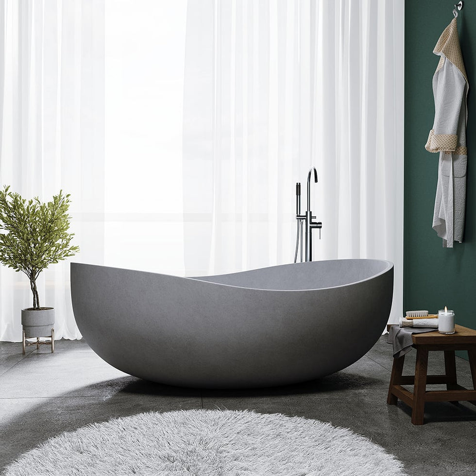 HMR - 63" Industrial Oval Freestanding Cement Soaking Bathtub