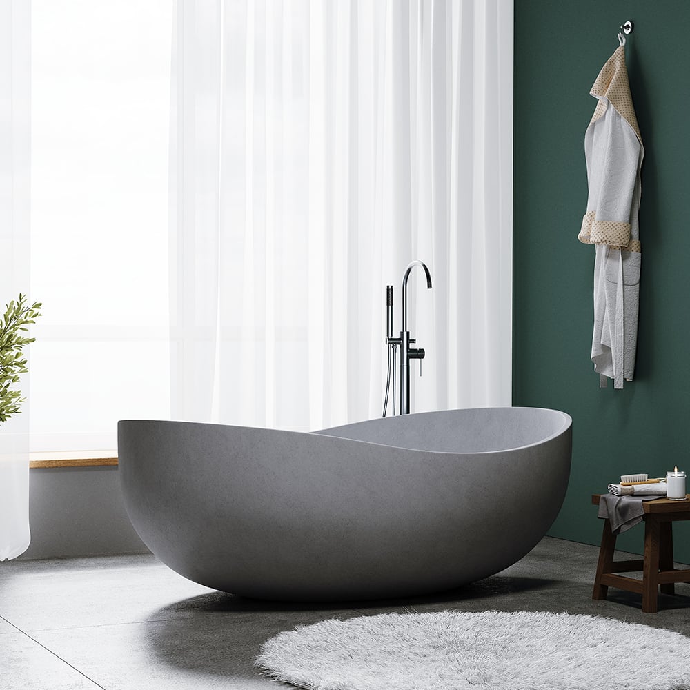 HMR - 63" Industrial Oval Freestanding Cement Soaking Bathtub