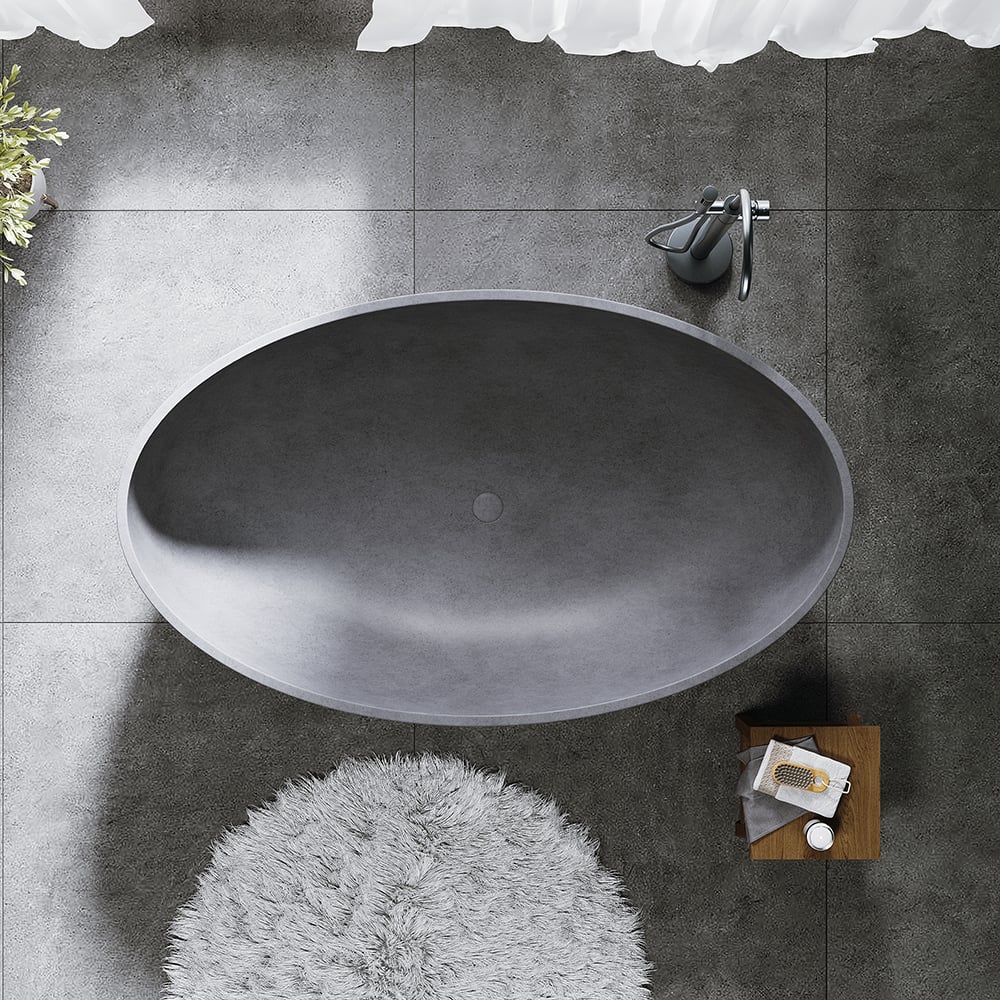 HMR - 63" Industrial Oval Freestanding Cement Soaking Bathtub