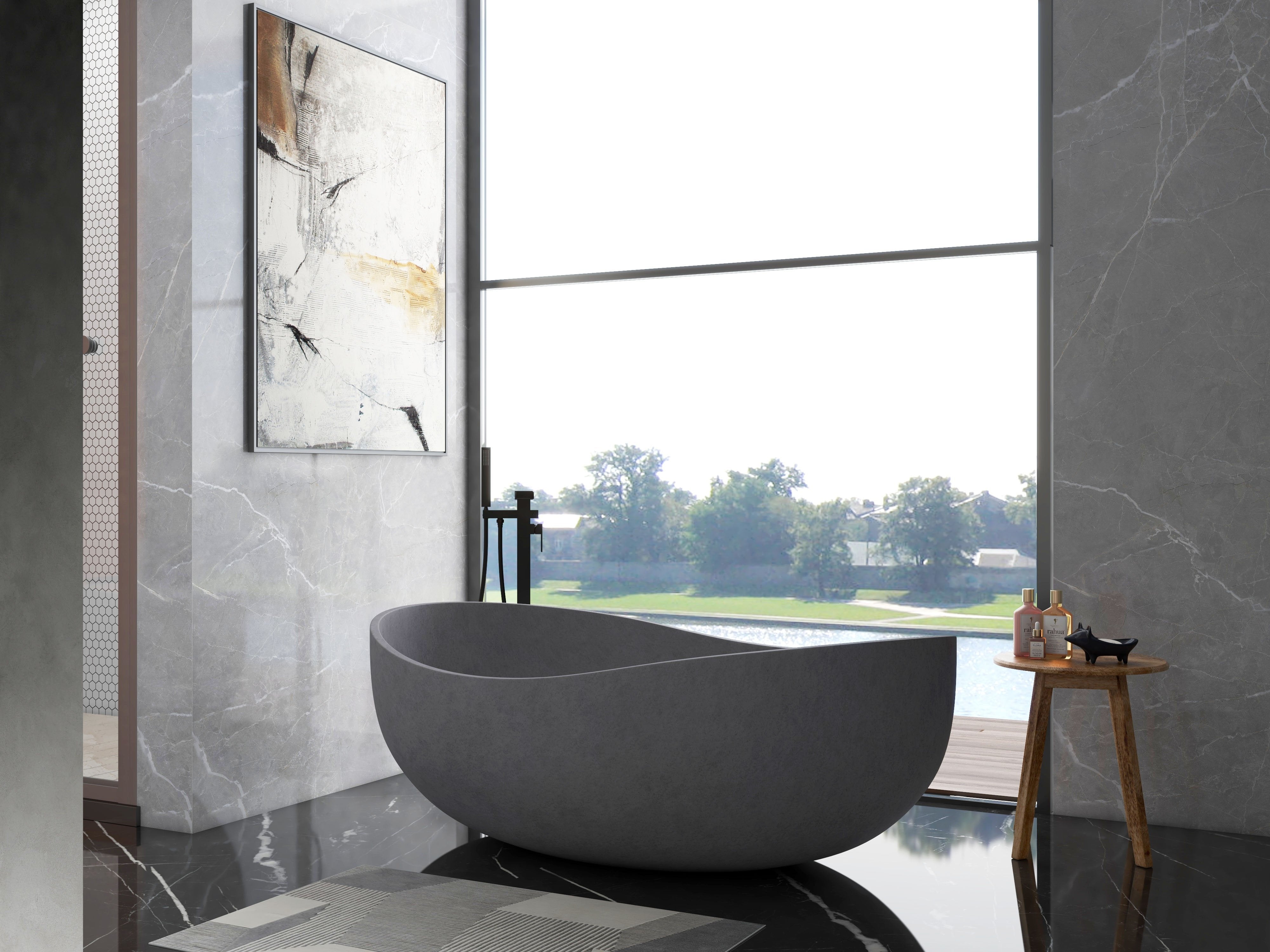 HMR - 63" Industrial Oval Freestanding Cement Soaking Bathtub