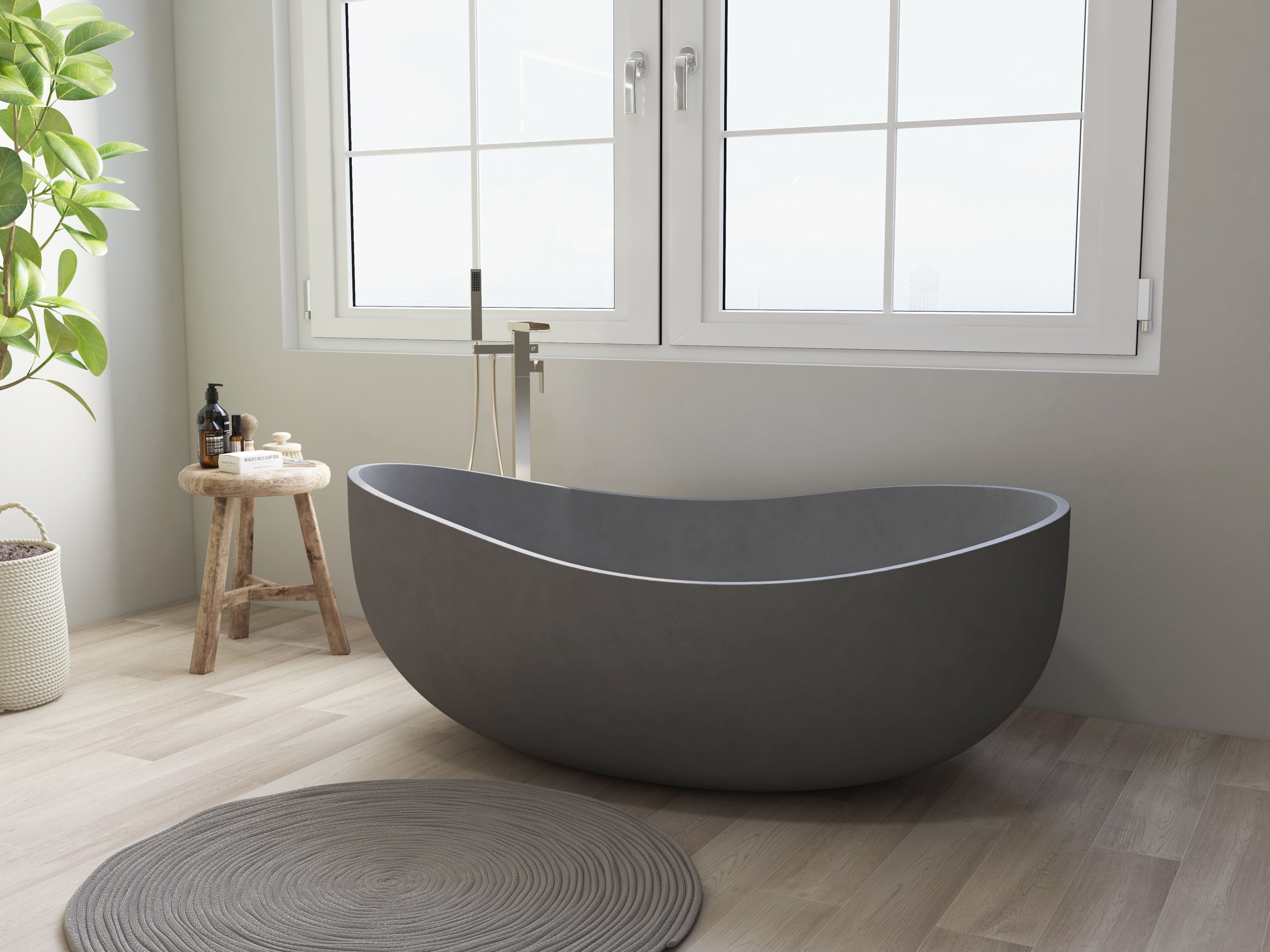 HMR - 63" Industrial Oval Freestanding Cement Soaking Bathtub