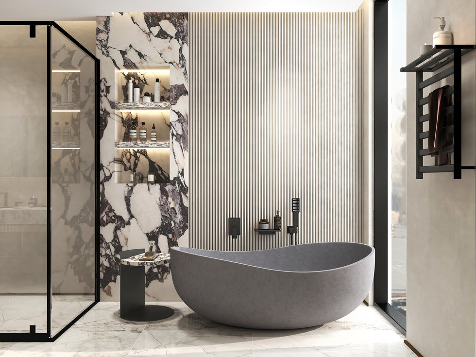 HMR - 63" Industrial Oval Freestanding Cement Soaking Bathtub