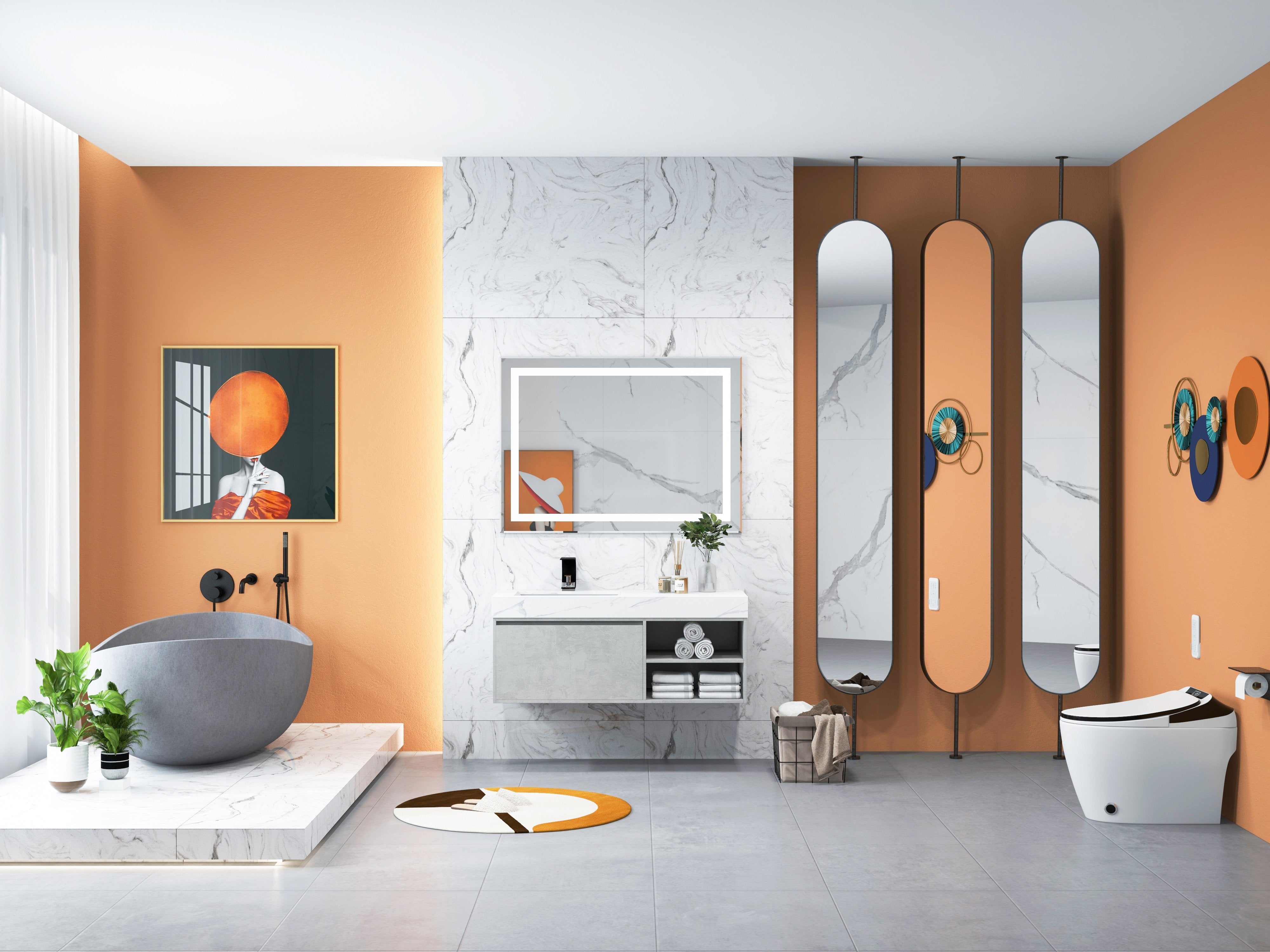 HMR - 63" Industrial Oval Freestanding Cement Soaking Bathtub
