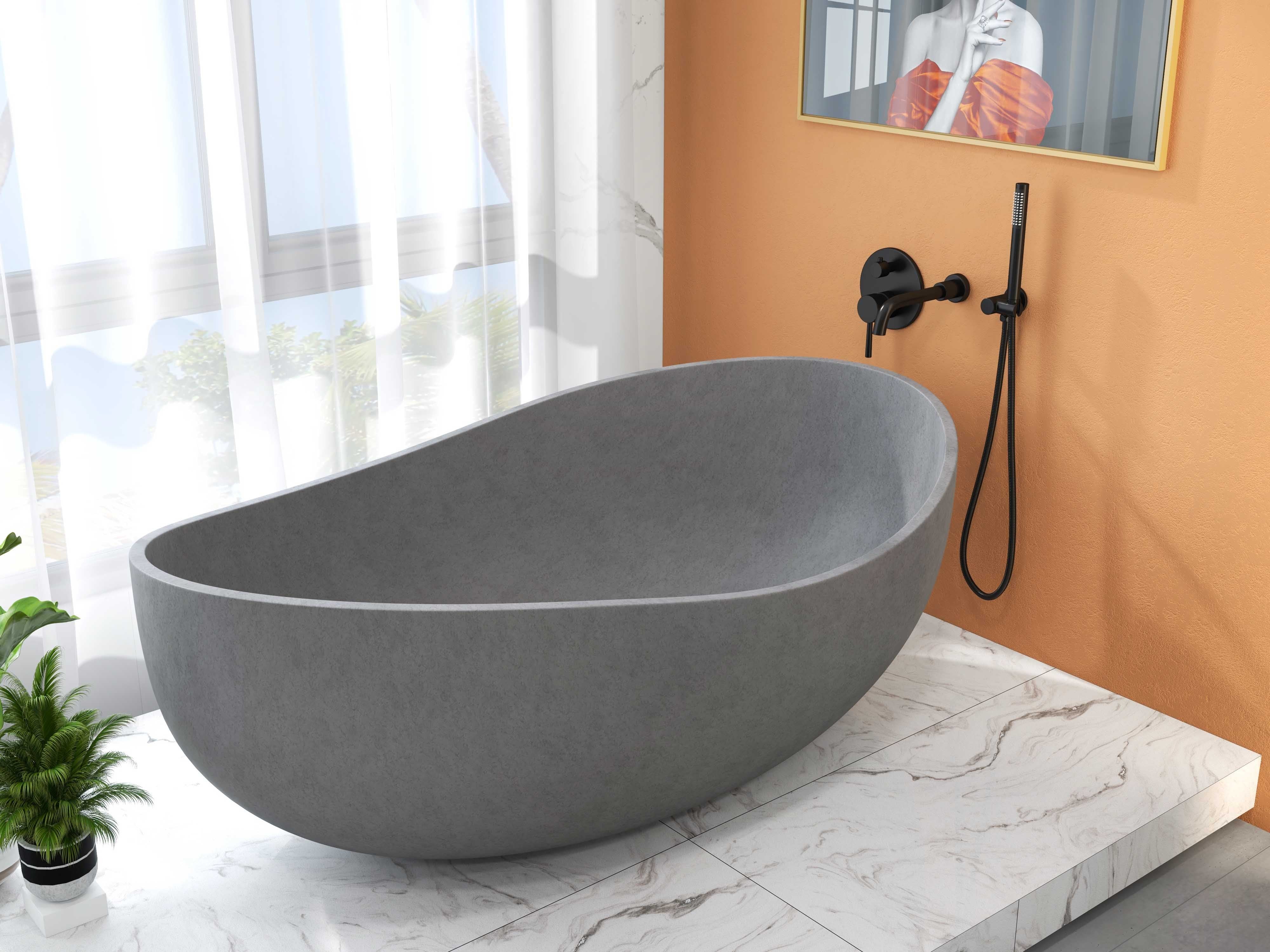 HMR - 63" Industrial Oval Freestanding Cement Soaking Bathtub
