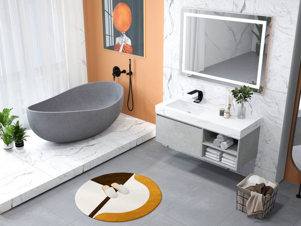 HMR - 63" Industrial Oval Freestanding Cement Soaking Bathtub