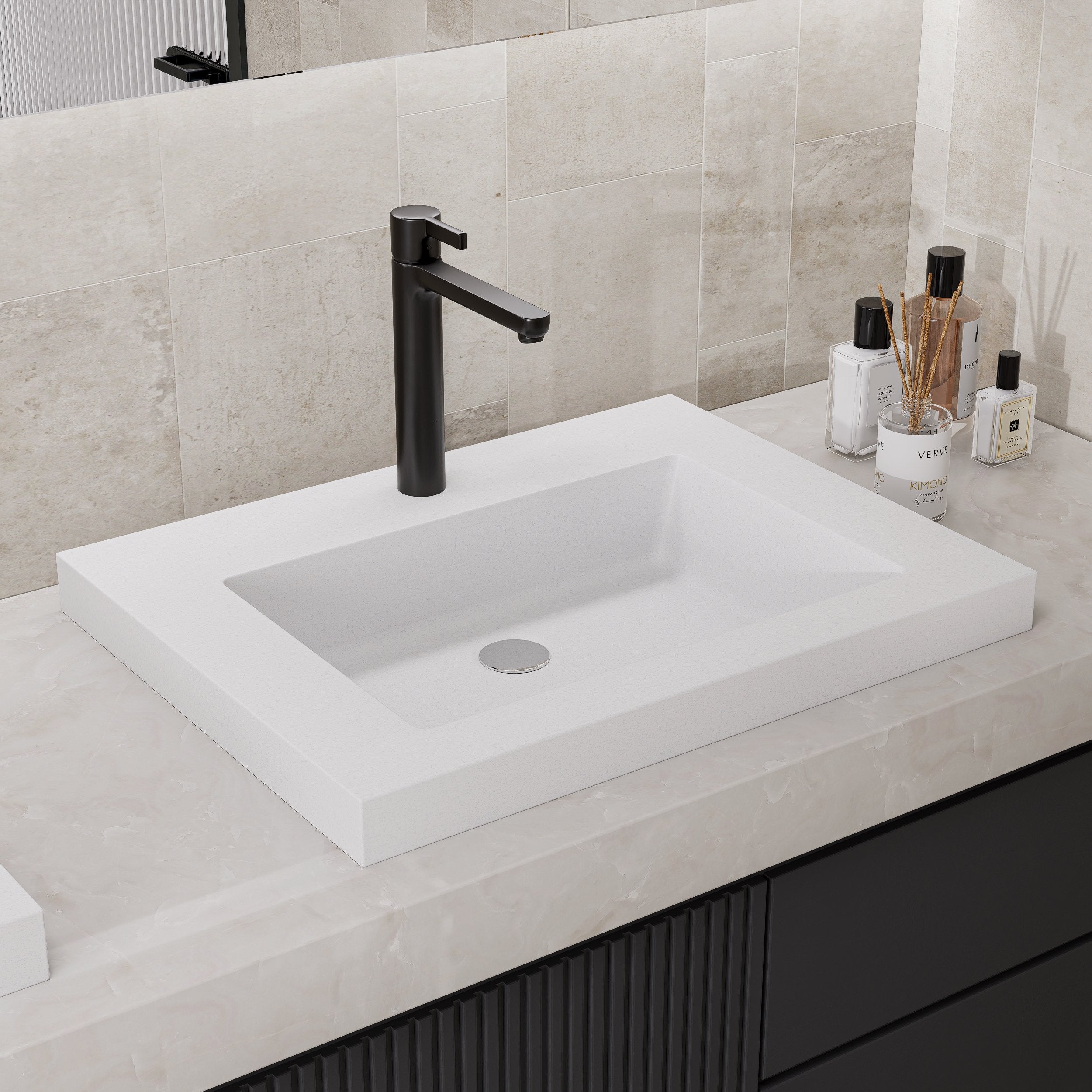 HMR - 23"Rectangular Concrete Drop-in Bathroom Sink