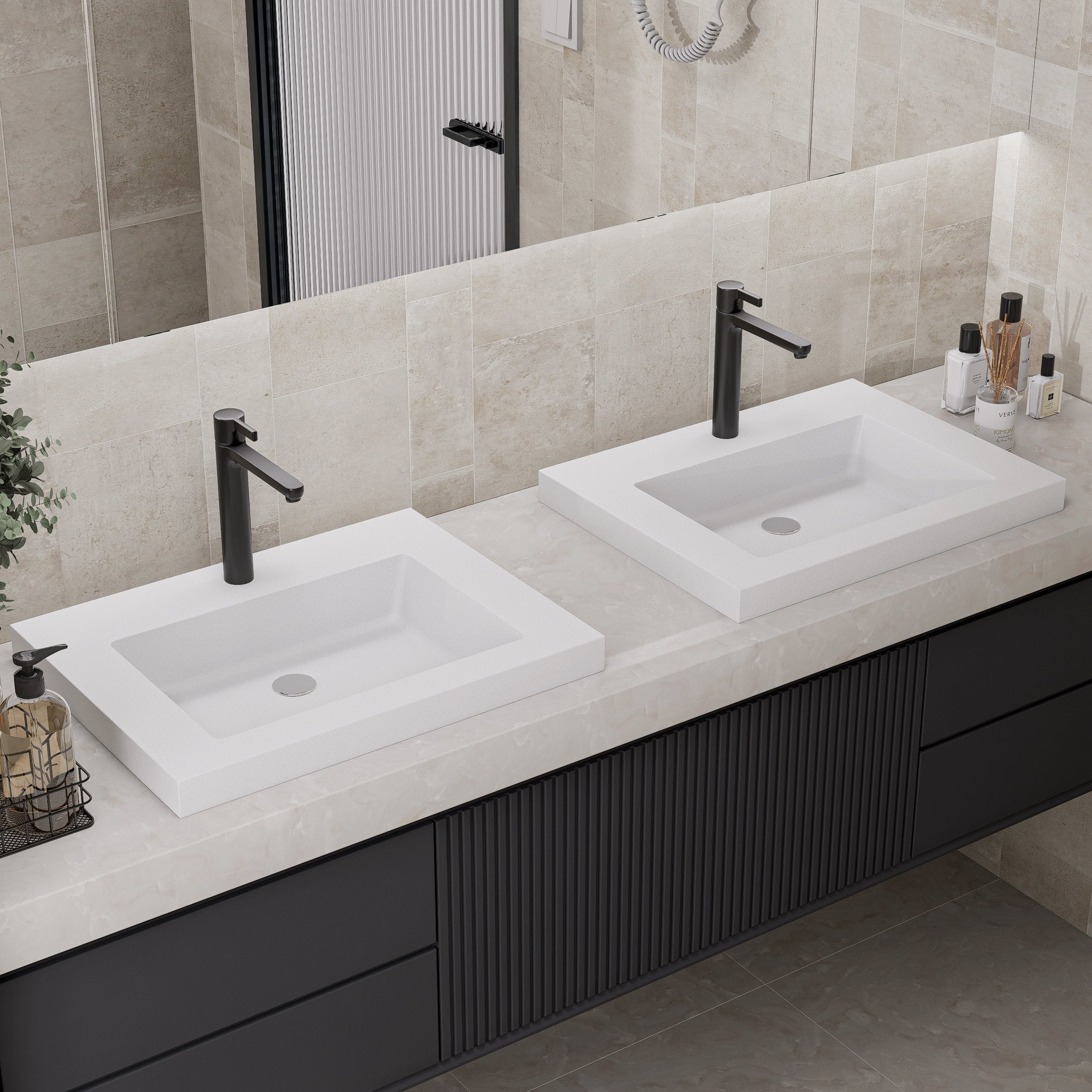 HMR - 23"Rectangular Concrete Drop-in Bathroom Sink