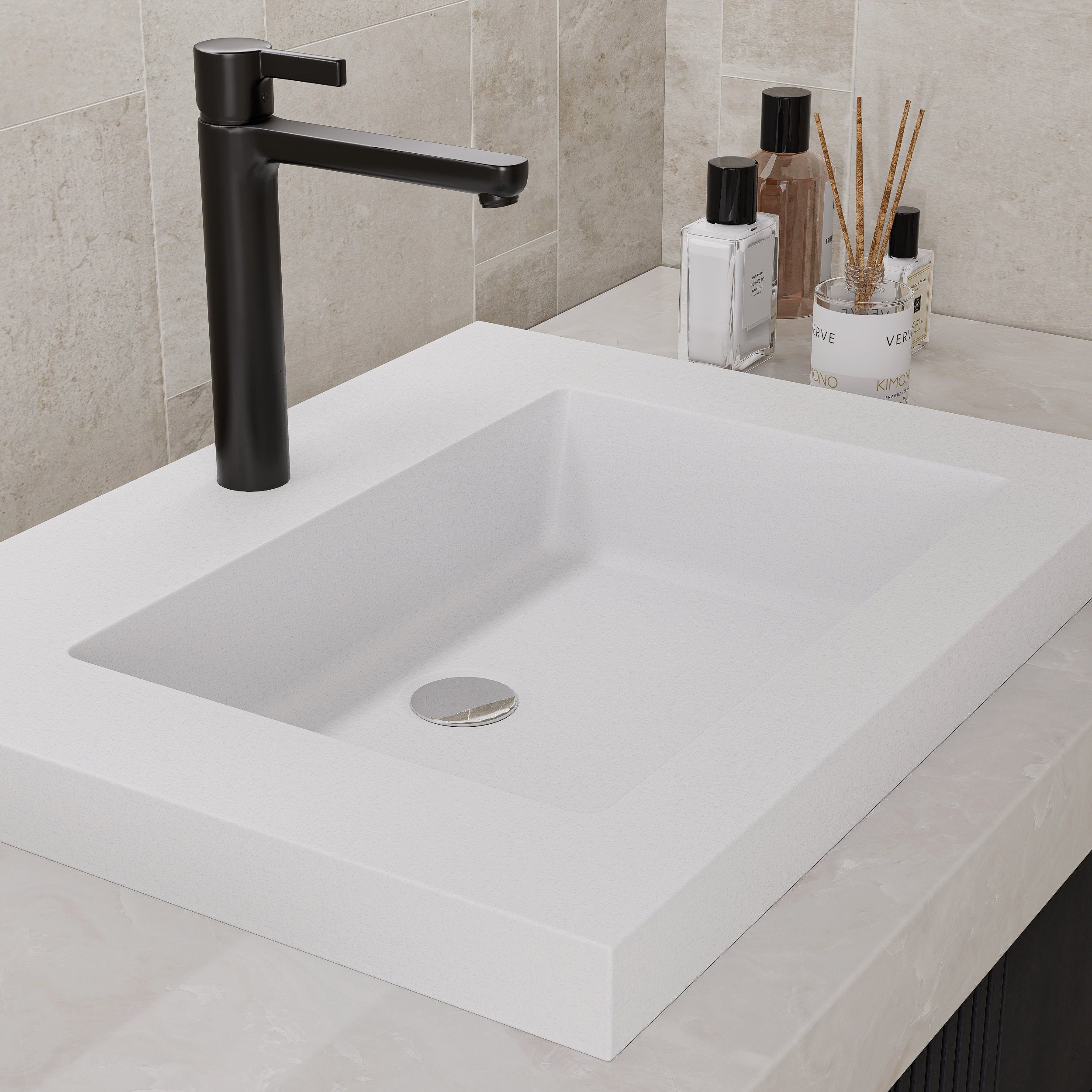HMR - 23"Rectangular Concrete Drop-in Bathroom Sink