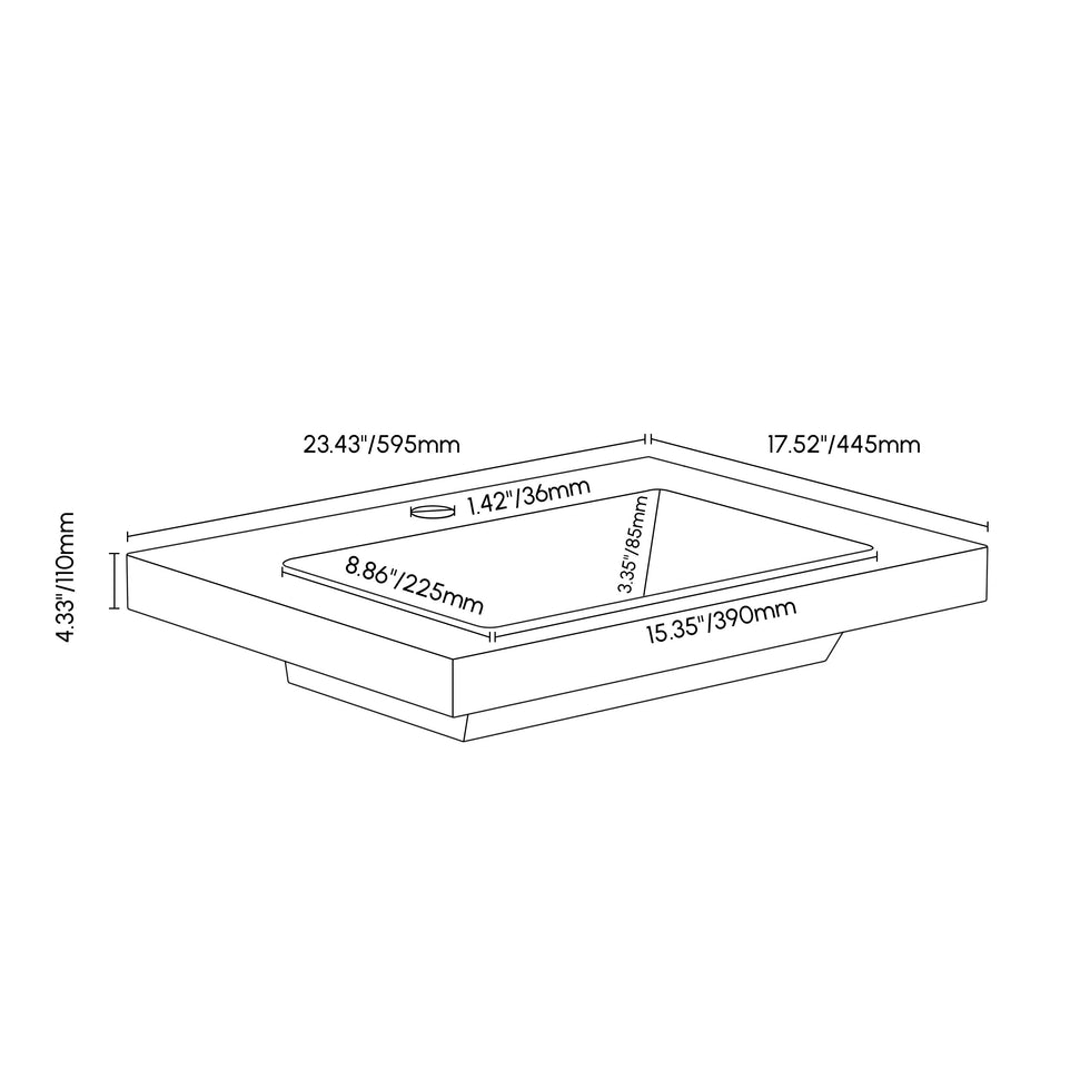 HMR - 23"Rectangular Concrete Drop-in Bathroom Sink
