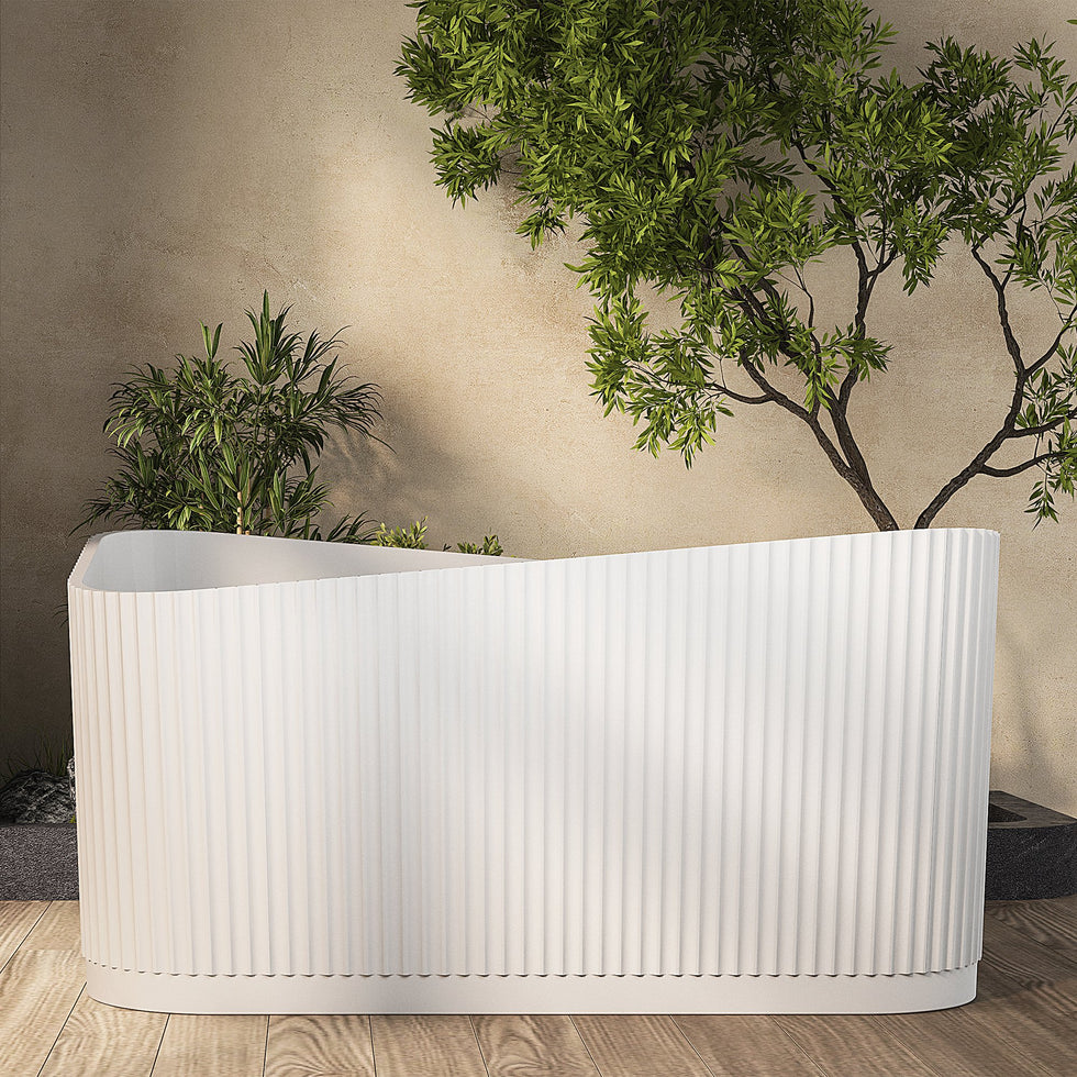 HMR - 47" Modern Novelty Freestanding Stone Resin Soaking Bathtub White 95.1-Gallon Capacity