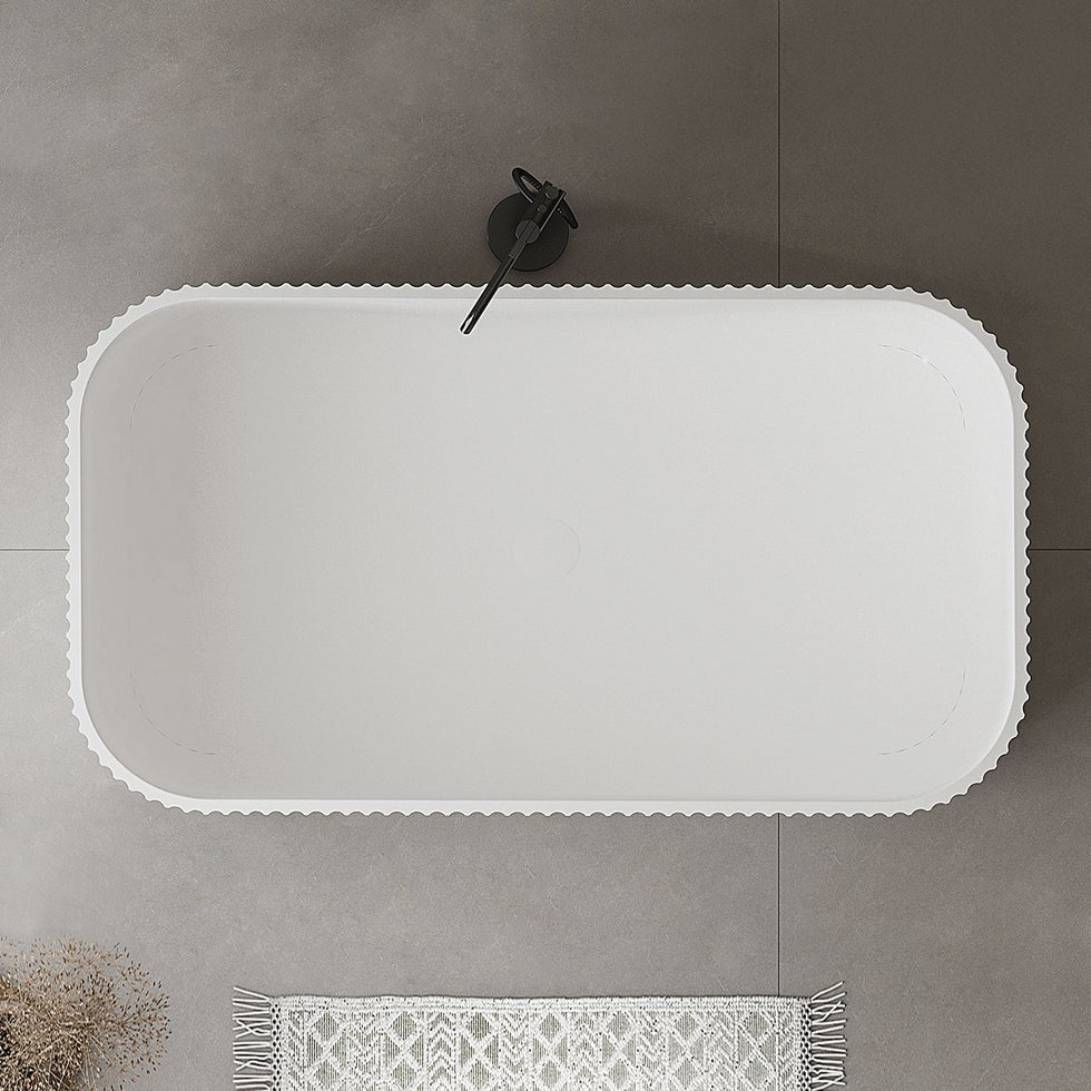 HMR - 47" Modern Novelty Freestanding Stone Resin Soaking Bathtub White 95.1-Gallon Capacity