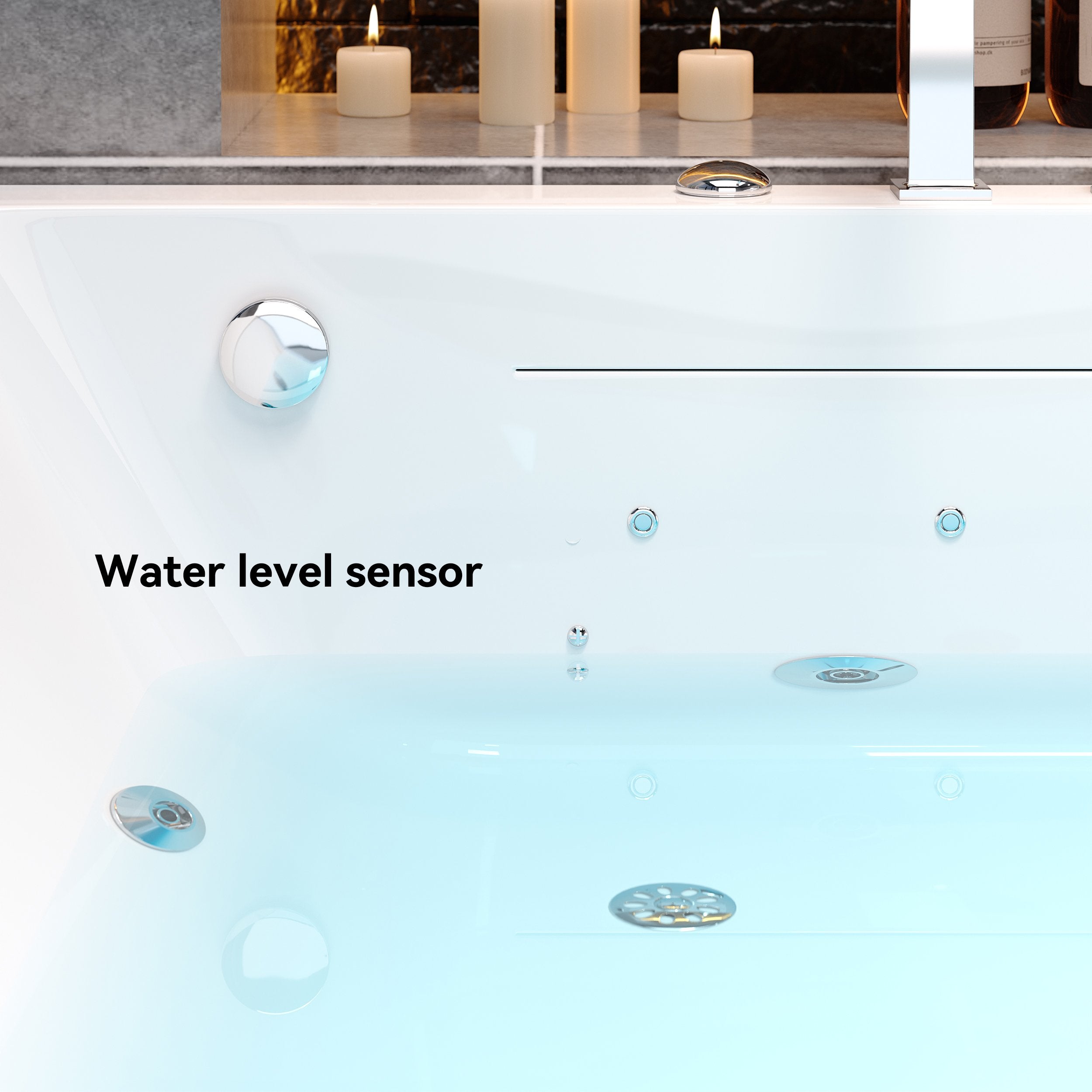 HMR - 70.8" Modern Rectangular Acrylic Massage Bathtub with Thermostat Control